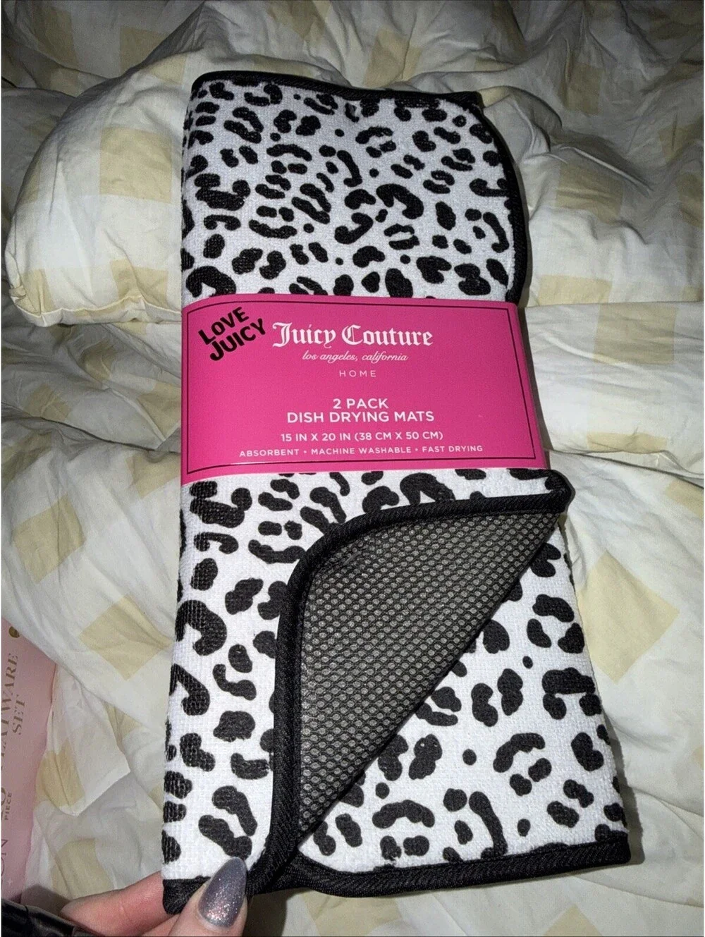 Juicy Couture 2 pack Drying Mats Black/white Cheetah print 15